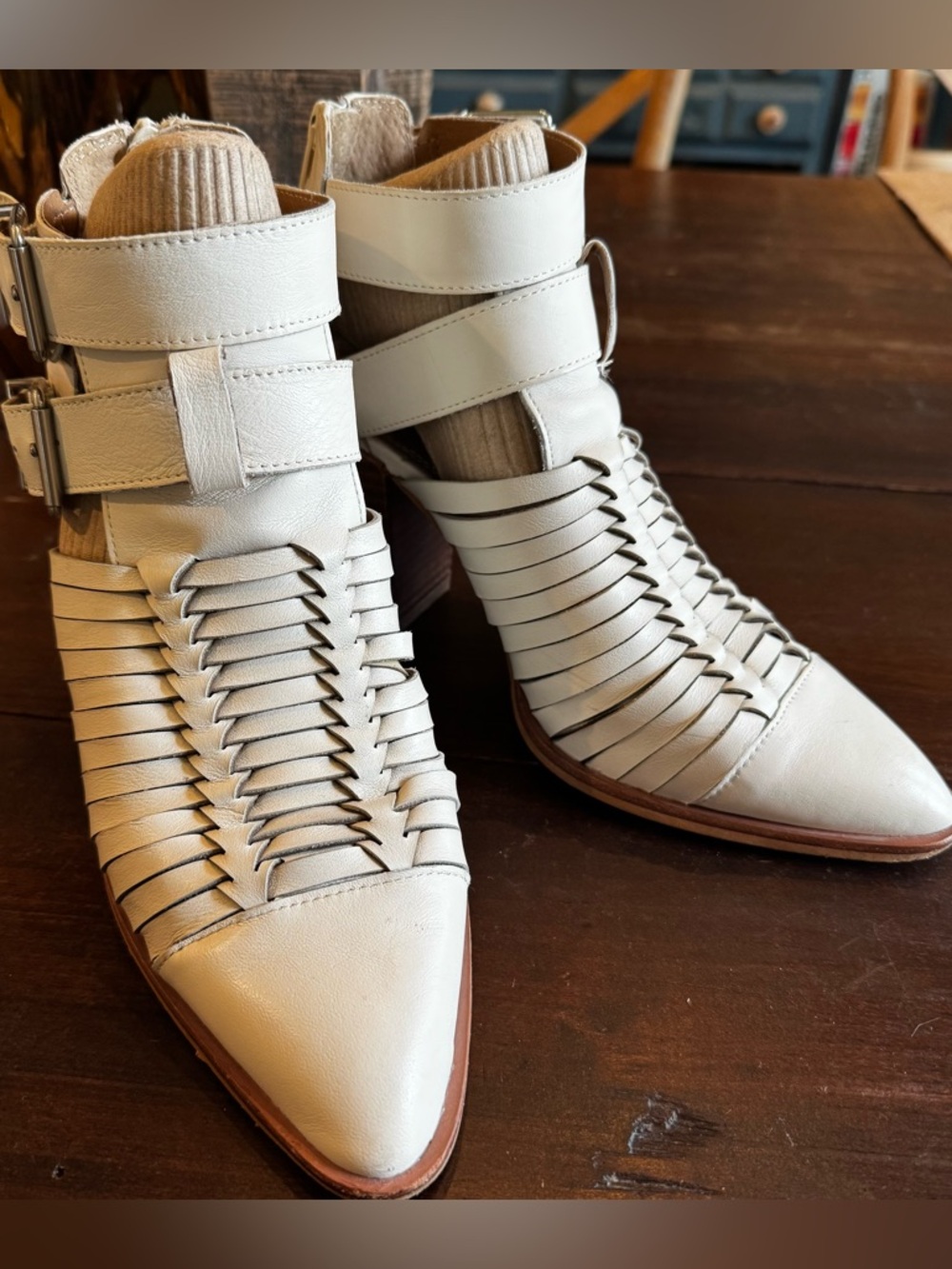 Gianni Bini Woven Pointed Moccasin Style Boots - White